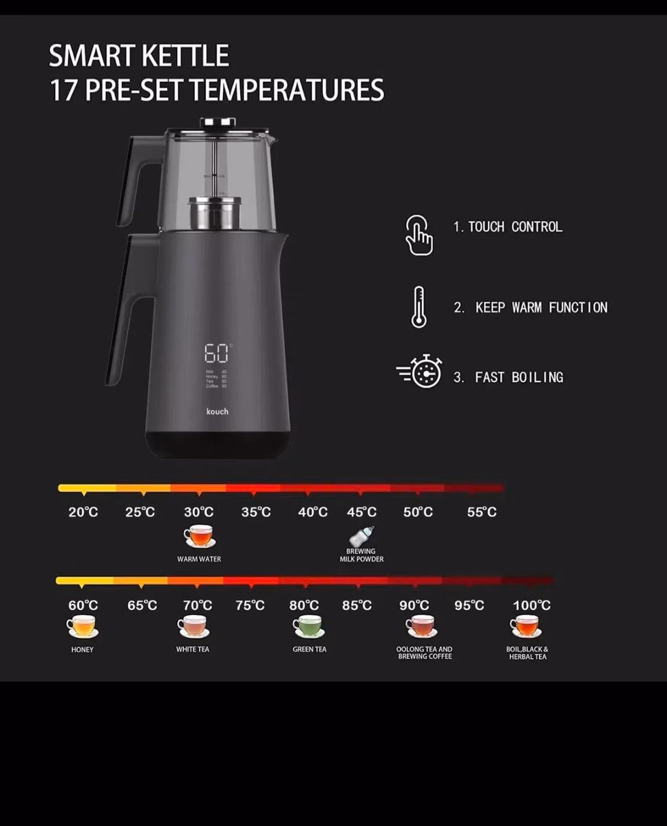 کتری هوشمند کوخ ۱۷ دمای از پیش تنظیم شده مدل 215 | Kouch Smart Kettle 17 Pre-Set Temperatures 215